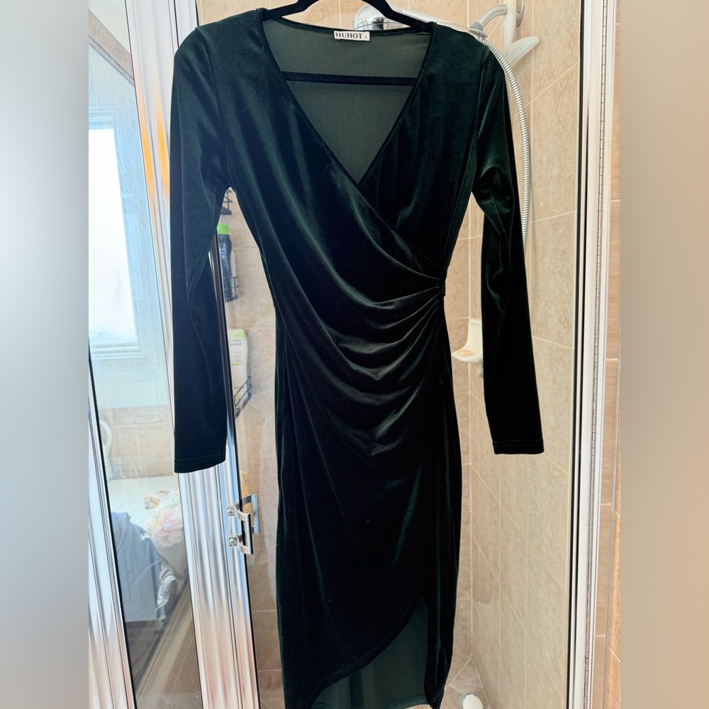 Elegant Black Velvet Wrap Dress